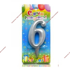 Свеча тортовая цифра 6 серебро 6см - Кондитер плюс. Товары для кондитеров 